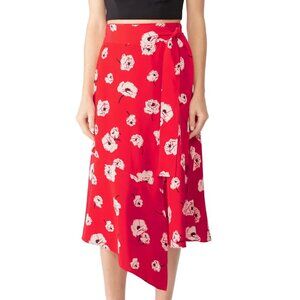 Asymmetrical Derek Lam 10 Crosby Red Floral Wrap Skirt